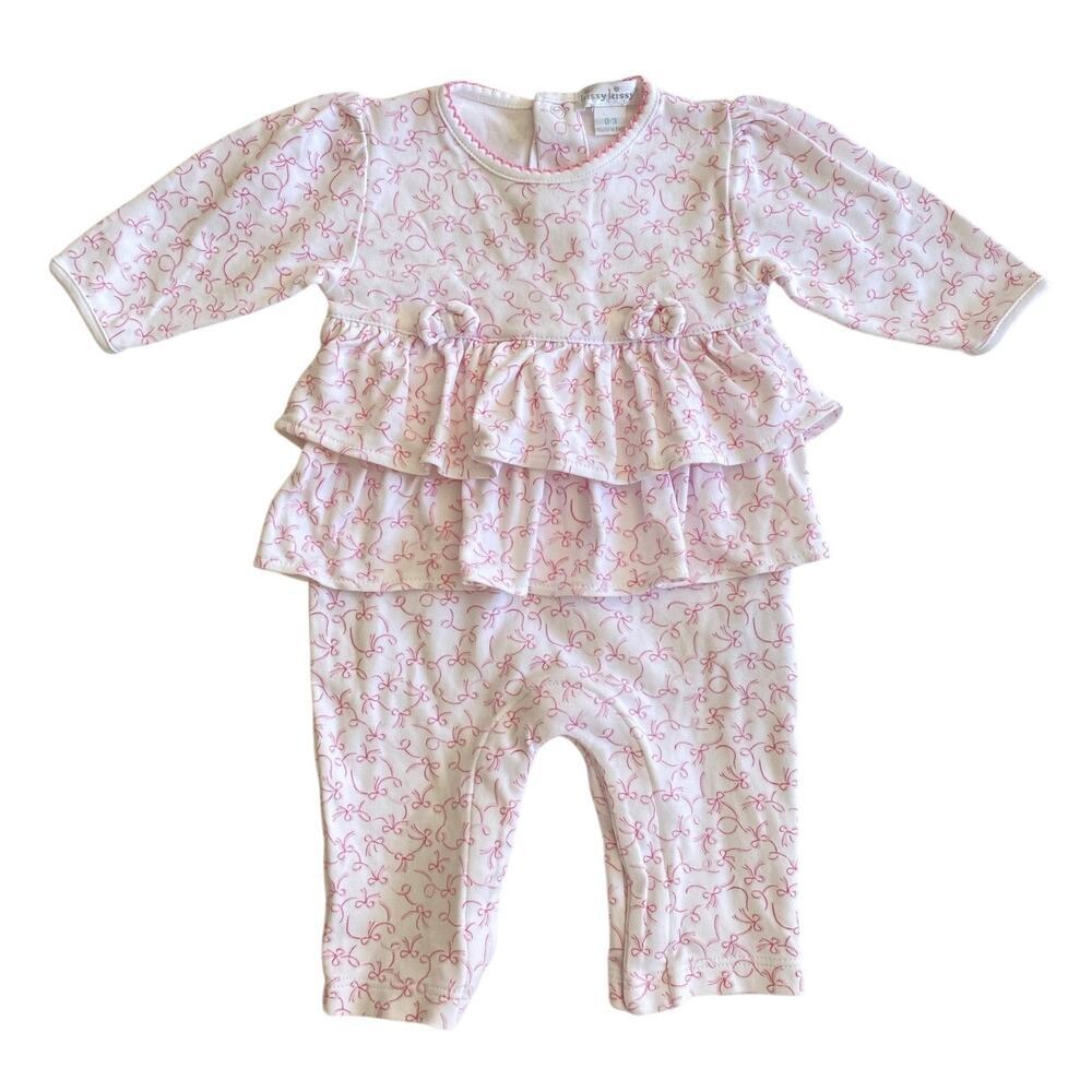 Kissy Kissy Baby Girls Pink Bow Print Ruffle Playsuit Outfit Pima Cotton 0-3m